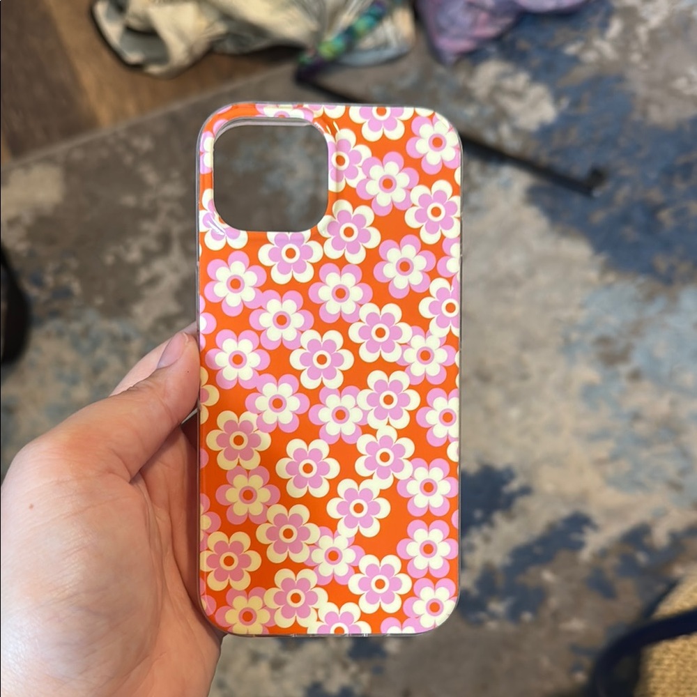 Floral Pattern Phone Case - Orange and Pink iPhone 15